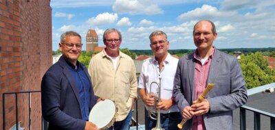 Foto: Marko Koberstein, Thomas Ott-Albrecht, Heiko Wiegandt und Volker Schubert (v.l.) freuen sich auf das Konzert in der Kulturmühle. Foto: Alexander Block Foto zur Meldung: Wandelkonzert in der Kulturmühle