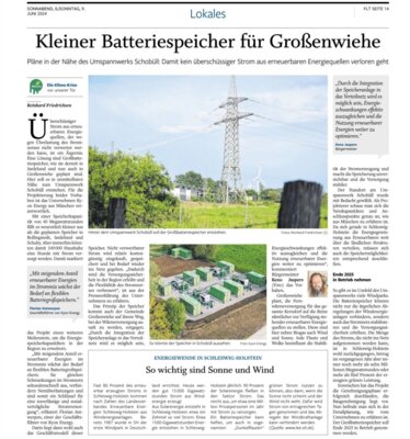 Meldung: Energiespeicher für Großenwiehe geplant