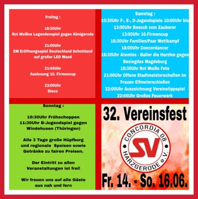 Foto zur Meldung: Vorschau Wochenende - Vereinsfest  und Concordia EM- Tippspiel