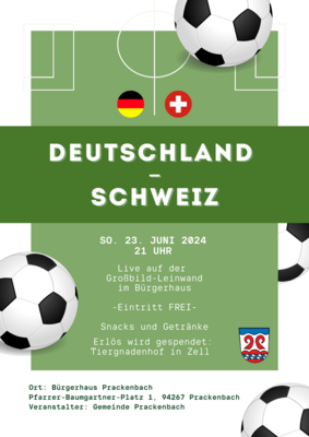 Foto zur Meldung: PUBLIC-VIEWING: Schweiz - Deutschland am 23.06.2024 im Bürgerhaus