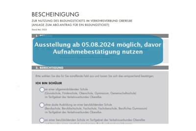 Bescheinigung Bildungsticket | wichtiger Hinweis (Bild vergrößern)