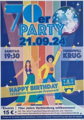Karten für die 70er Jahre Party gibt es hier: