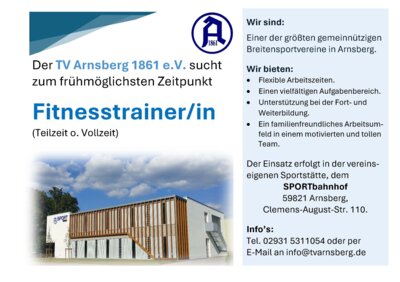 Fitnesstrainer/in für den SPORTbahnhof gesucht!