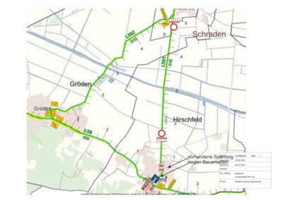Vollsperrung Straße L591 zwischen Plessa-Süd und Hirschfeld aufgrund Sturmschäden (Bild vergr&ouml;&szlig;ern)