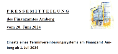 Foto zur Meldung: Terminvereinbarungen (online oder telefonisch) ab 01. Juli 2024 beim Finanzamt Amberg möglich