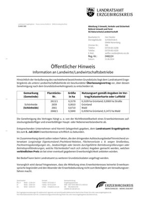 Öffentlicher Hinweis Information an Landwirte/Landwirtschaftsbetriebe (Bild vergrößern)