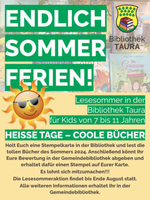 Meldung: Lesesommer in der Gemeindebibliothek Taura für Kids von 7 bis 11 Jahren