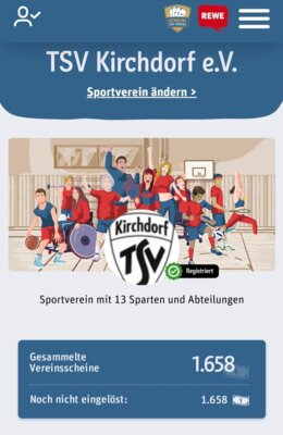 Foto zur Meldung: Morgen 29.06.2024 letzter Tag  REWE Aktion Scheine für Vereine und wir sammeln für den TSV Kirchdorf!!!