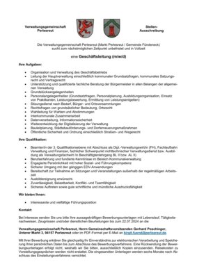 Meldung: Stellenausschreibung Verwaltungsgemeinschaft Perlesreut - Geschäftsleitung