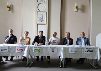 Podiumsdiskussion mit sechs Kandidierenden für den Landtag im Wahlkreis 28. Foto: Dörthe Ziemer (Bild vergrößern)