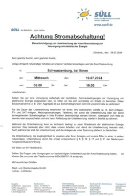 Achtung Stromabschaltung in Schwarzenburg! (Bild vergrößern)