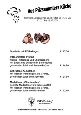 Foto zur Meldung: Pfifferlinge aus Pilzsammlers Küche in der Gaststätte am Deister (Sportheim des TSV Kirchdorf) ...
