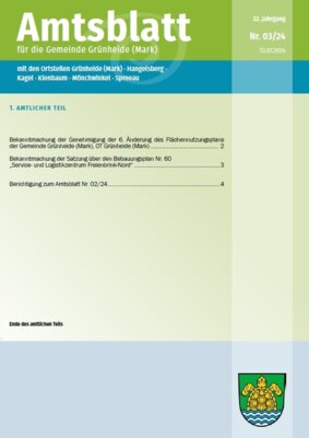 Amtsblatt Nr. 03/24 für die Gemeinde Grünheide (Mark) (Bild vergrößern)