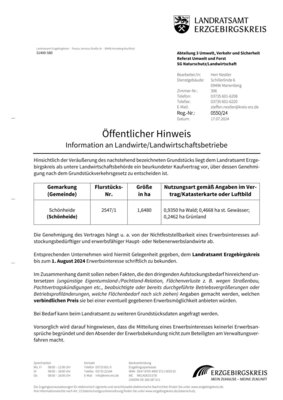 Öffentlicher Hinweis Information an Landwirte/Landwirtschaftsbetriebe (Bild vergrößern)