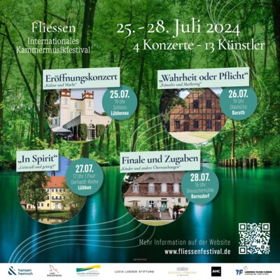 Das 2. Internationale Kammermusikfestival „Fliessen“ der Brandenburgischen Sommerkonzerte in Spreewald und Niederlausitz startet am 25. Juli 2024! (Bild vergrößern)
