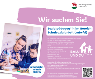 Meldung: Wir suchen Sie! Im Bereich Schulsozialarbeit und im Mentoringprogramm „Balu und Du“