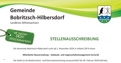 Stellenausschreibung Mitarbeiter Bauverwaltung – Gebäude- und Liegenschaftsmanagement (m/w/d) (Bild vergrößern)