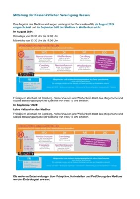 Fahrplanänderung Medibus ab August!