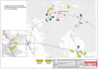 Vollsperrung für Querung K6935 in offener Bauweise am 17.08.2024 von 7-17h (Samstag) (Bild vergrößern)