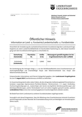 Öffentlicher Hinweis Information an Land- u. Forstwirte/Landwirtschafts- u. Forstbetriebe (Bild vergrößern)