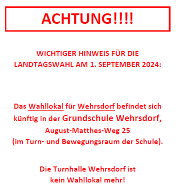 Geändertes Wahllokal in Wehrsdorf