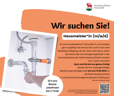 Meldung: Wir suchen Sie! Im Hausmeisterpool als Hausmeister*in (m/w/d)