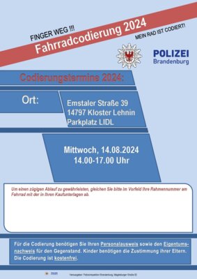 Kostenfreie Fahrradcodierung 2024 (Bild vergrößern)