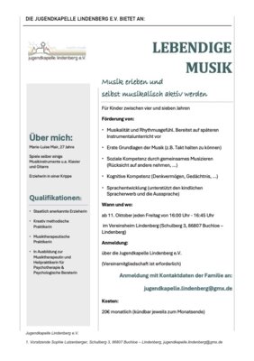 Start unseres neuen Angebots "Lebendige Musik" für Kinder von vier bis sieben Jahren