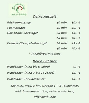 neu + Massageangebot + Waldbaden (Bild vergrößern)
