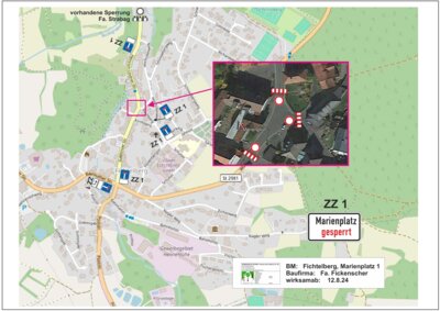 Vollsperrung des Marienplatzes 1-3 vom 16.08.24 bis 23.08.24 wegen Abbrucharbeiten eines Gebäudes