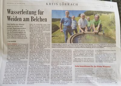 BZ, 14.08.2024, S.29: Wasserleitung für Weiden am Belchen