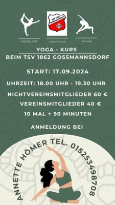 Anmeldung zum Yoga-Kurs beim TSV 1862 Goßmannsdorf