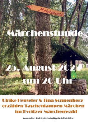 Vorschaubild zur Meldung: Taschenlampen-Märchen mit Ulrike Henseler & Tina Sonnenherz - Veranstaltungs-Tipp für Familien am 25. August um 20 Uhr im Märchenwald Kyritz