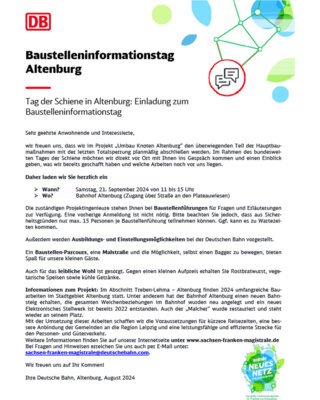 Tag der Schiene in Altenburg: Einladung zum Baustelleninformationstag (Bild vergrößern)