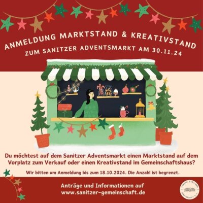 Foto zur Meldung: Anmeldung für einen Verkaufsstand beim Adventsmarkt am 30.11.2024