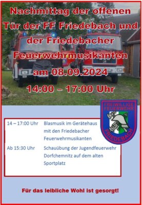 Nachmittag der offenen Tür der FF Friedebach und der Friedebacher Feuerwehrmusikanten