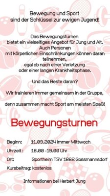 Bewegungsturnen immer Mittwoch ab 11.09.2024