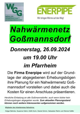 Informationsveranstaltung Nahwärmenetz Goßmannsdorf