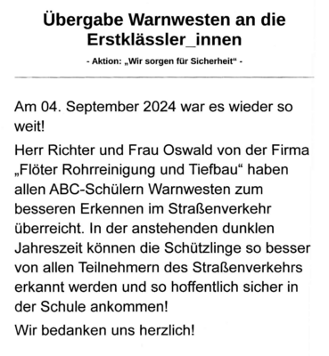 Warnwesten für die ErstklässlerInnen