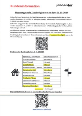 Neue regionale Zuständigkeiten Jobcenter ab 01.10.2024 (Bild vergrößern)