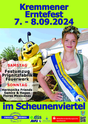 Plakat mit Erntekönigin Kim Wagner und Veranstaltungstipps