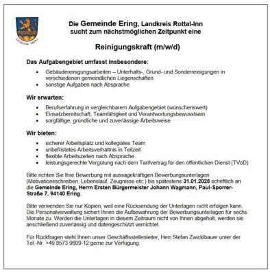 Stellenanzeige Reinigungskraft (Bild vergrößern)