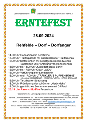 Vorschaubild zur Meldung: Erntefest 2024 in Rehfelde-Dorf