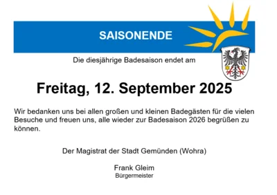 Freibadsaison in Gemünden (Wohra) endet am 12. September 2025 (Bild vergrößern)