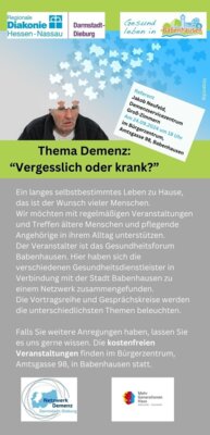 Vortrag Demenz: Vergesslich oder krank?