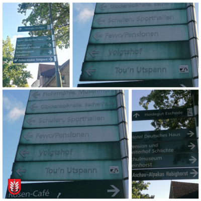 Grüne touristische Hinweisschilder in der Gemeinde Eschede (Bild vergr&ouml;&szlig;ern)