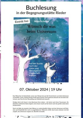 07.10.2024 Buchlesung im DGH Rieder um 19.00 Uhr
