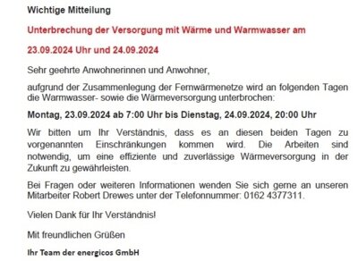 Foto zur Meldung: Unterbrechung der Fernwärmeversorgung