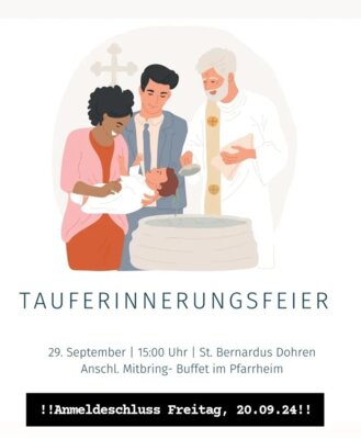 Link zu: Tauferinnerungsfeier am Sonntag, 29.09./ Anmeldeschluss 20.09.24