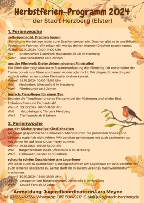Herbstferienprogramm der Stadt Herzberg (Elster): Kreativität, Film und Abenteuer für Kinder und Jugendliche